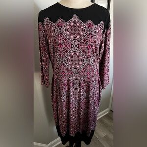 White House Black Market Black and Pink 3/4 Sleeve Dress